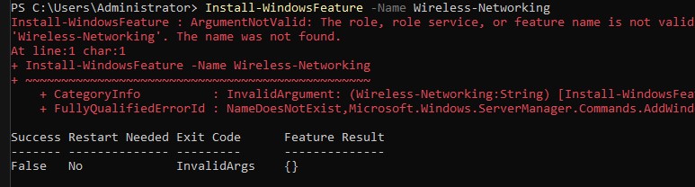Server Core не поддерживате службу Wireless-Networking