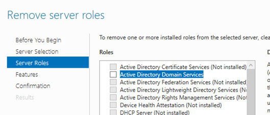 удалить роль Active Directory Domain Services