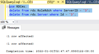 вручную удалить неисправный сервер RDSH из терминальной фермы