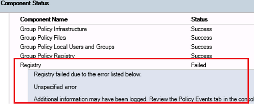 Group Policy Registry - Failed: Registry failed due to the following error listed below 