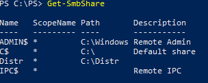 Get-SmbShare список общих сетевых папок на компьютере