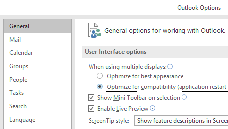 outlook - Optimize for compatibility