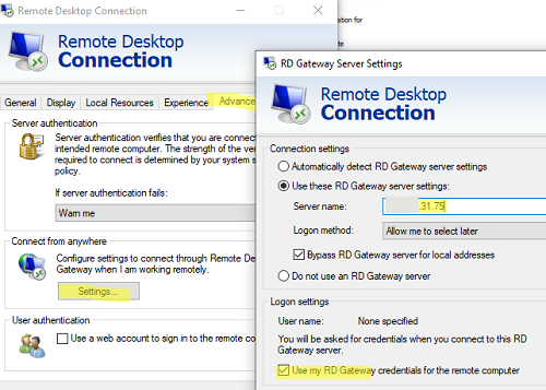 Подключение к RDS через шлюз Remote Desktop Gateway в рабочей группе