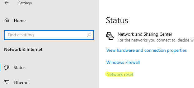 Сброс сети в Windows 10 панель Параметры