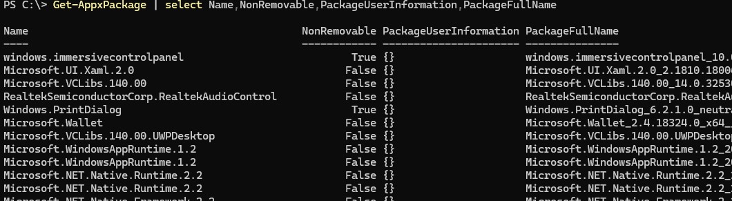 Get-AppxPackage список установленных microsoft store приложений