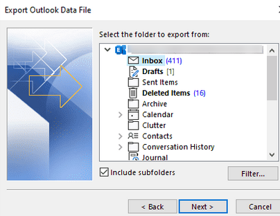 экпорт содержимого ящика outlook в pst файл