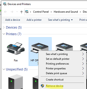 Удалить принтер из классической панели управления Windows