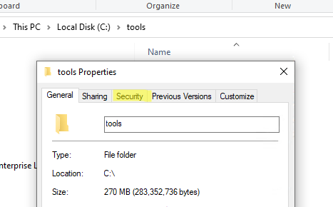 вкладка Security теперь отображается в свойствах папки windows 10