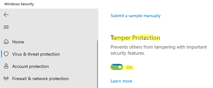 Защитник Windows отключить Tamper Protection