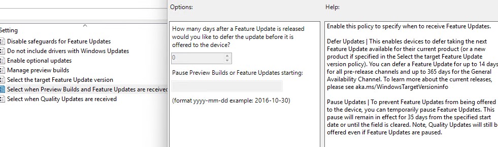GPO - отложить получение новой версии windows 