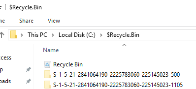 корзина $Recycle.Bin на диске в Windows