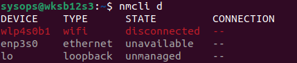 nmcli вывести список сетевых адаптеров в linux