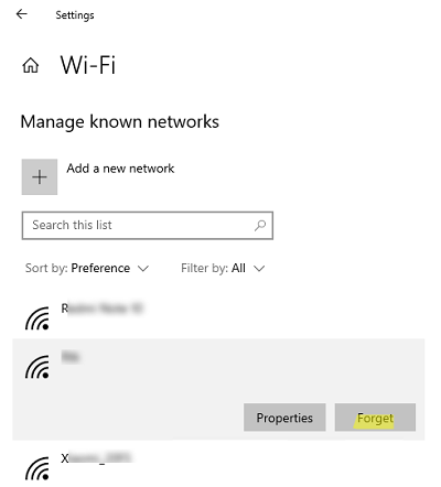 удалить (забыть) сохраненную wifi сеть в windows 10