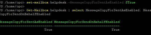 Включить для ящика Exchange параметры MessageCopyForSentAsEnabled и MessageCopyForSendOnBehalfEnabled