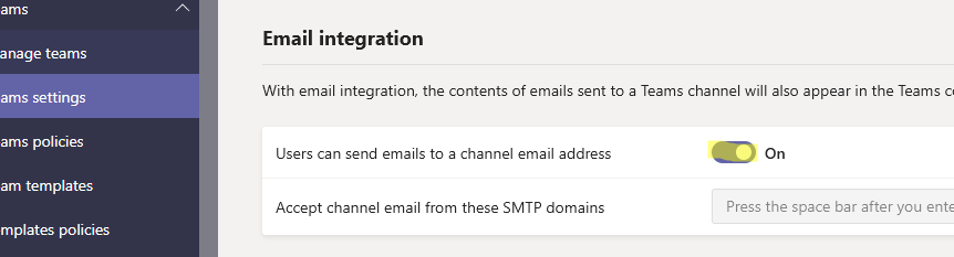 интеграция Teams с email - включить поддержку smtp адресов