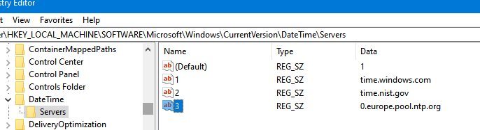 ntp сервера в реестра windows
