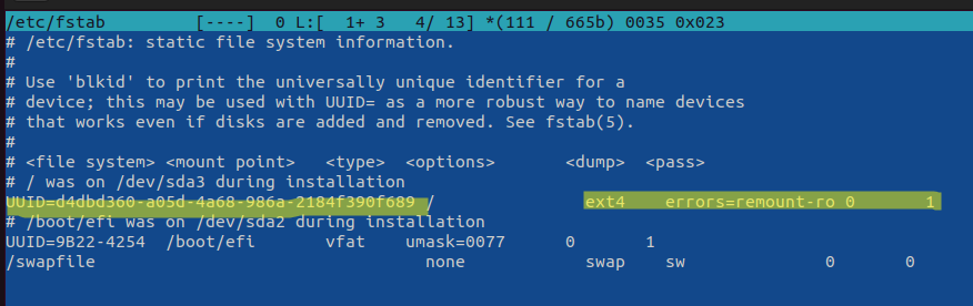 опции понтирования файловой системы в linux fstab при наличии ошибок