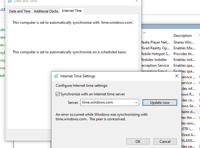 ошибка синхронизации времени с интернетом в windows 