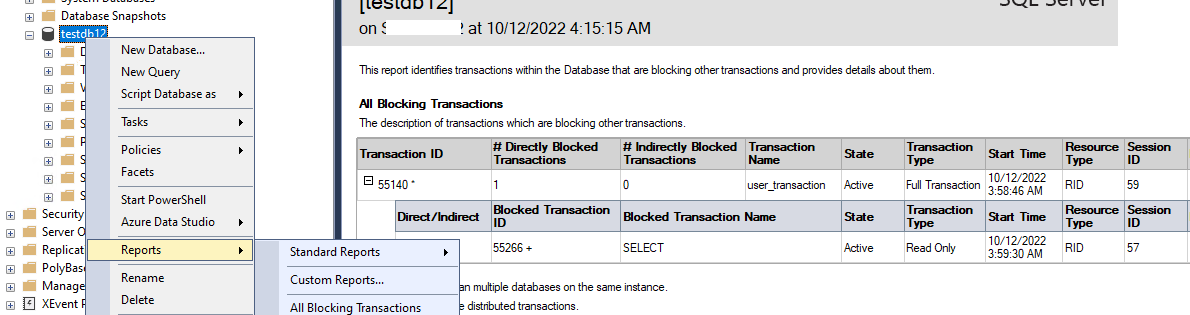 Отчет All Blocking Transactions в Sql Server