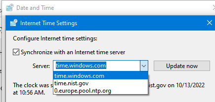 список NTP серверов в Windows