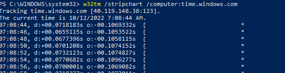 w32tm /stripchart - проверить время на внешнем NTP сервере