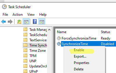 задание планировщика SynchronizeTime 