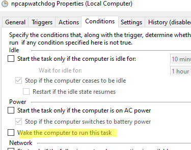 Опция Разбудить компьютер для выполнения этой задачи в планировщике