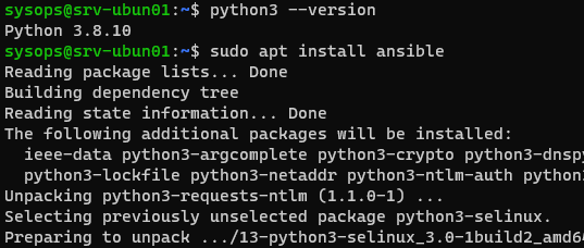 sudo apt install ansible в Linux Ubuntu