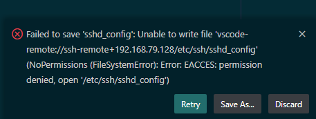 Unable to write file NoPermissions (FileSystemError): Error: EACCES: permission denied
