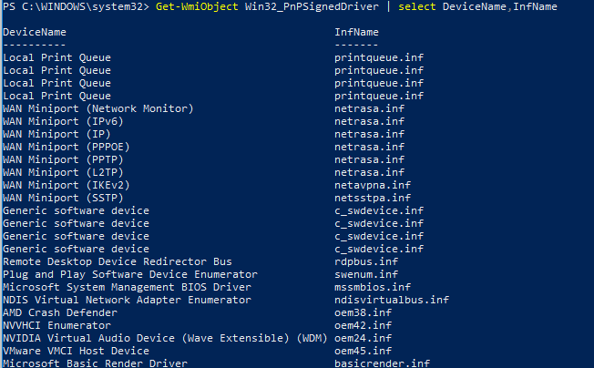 WmiObject Win32_PnPSignedDriver - вывести список драйверов устройств с помощью PowerShell