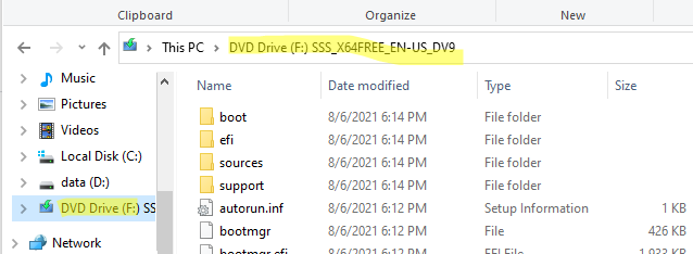 подключенный iso файл в Windows