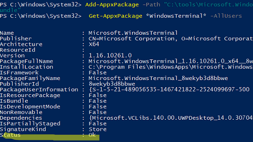 Add-AppxPackage ручная установка Microsoft.WindowsTerminal из msixbundle