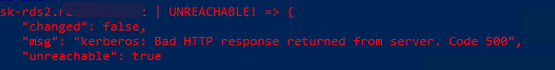 ansible winrm: kerberos: Bad HTTP response returned from server. Code 500