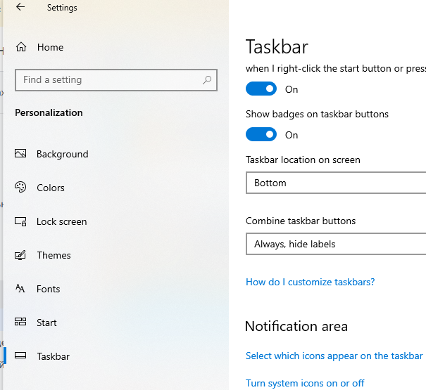 Настройка taskbar Windows