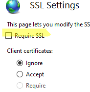 Не использовать Reqire SSL при включении URL Rewrite в IIS