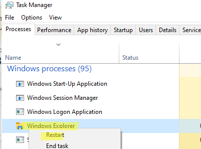 перезапустить Windows Explorer