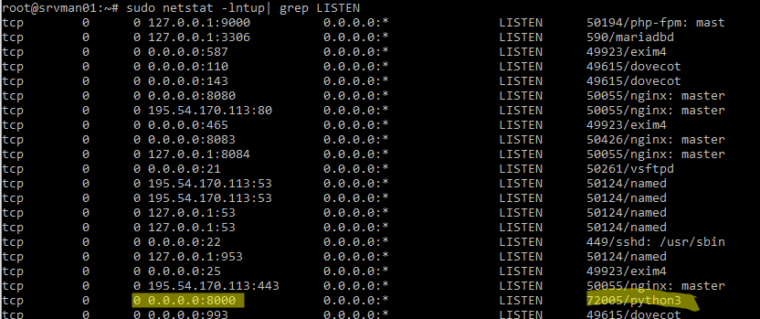 netstat -lntup- список открытых сокетов в linux