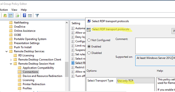 RDP сервер - использовать только TCP порт