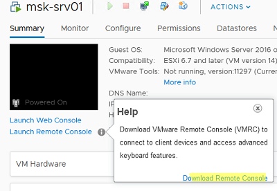 установите VMware Remote Console (VMRC) 