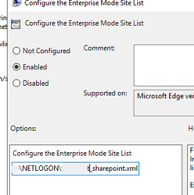 Настроить список сайтов в политике Configure the Enterprise Mode Site List