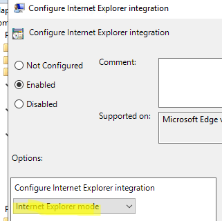 Включить режим совместимости IE для браузера Edge