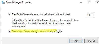 Отключить автозапуск Server Manager