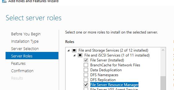 включить File Server Resource Manager в Windows Server