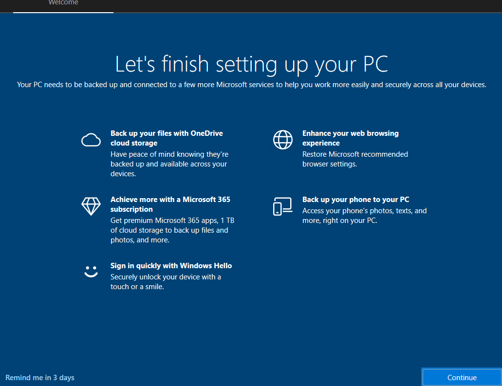 При входе в Windows показывается экран завершения настройки вашего устройства