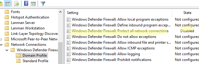 Групповая политика для отключения защиты Windows Firewall