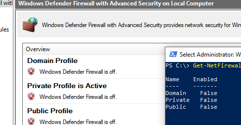 Set-NetFirewallProfile - отключить файервол в Windows