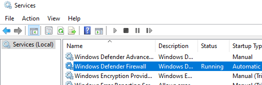 служба Windows Defender Firewall (mpssvc)