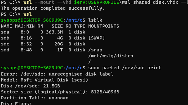 смонтировать виртуальный vhdx диск в WSL