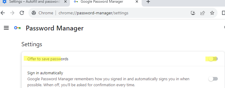 Отключить сохранение пароля в Google Chrome