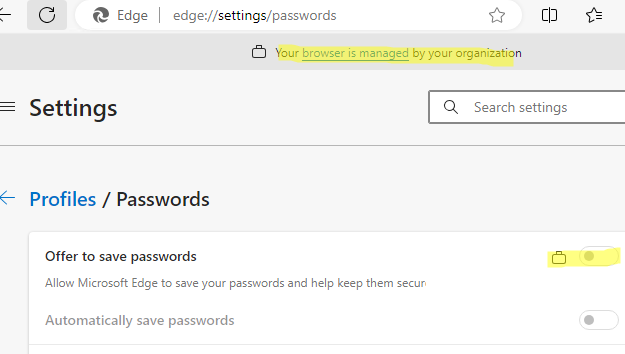 Политика предприятия запрещает сохранять пароли в браузере